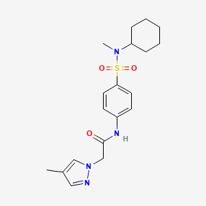 molecular formula C19H26N4O3S B7551875 N-[4-[cyclohexyl(methyl)sulfamoyl]phenyl]-2-(4-methylpyrazol-1-yl)acetamide 