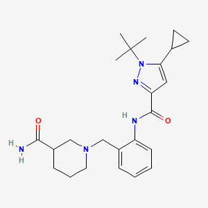 molecular formula C24H33N5O2 B7551880 1-[[2-[(1-Tert-butyl-5-cyclopropylpyrazole-3-carbonyl)amino]phenyl]methyl]piperidine-3-carboxamide 