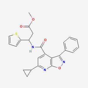 molecular formula C24H21N3O4S B7551900 Methyl 3-[(6-cyclopropyl-3-phenyl-[1,2]oxazolo[5,4-b]pyridine-4-carbonyl)amino]-3-thiophen-2-ylpropanoate 