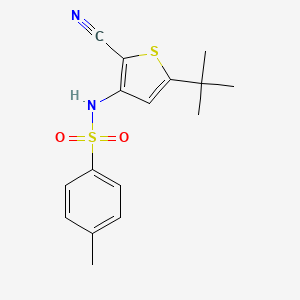 molecular formula C16H18N2O2S2 B7551910 Thiophene-2-carbonitrile, 5-tert-butyl-3-(4-methylphenylsulfonylamino)- 