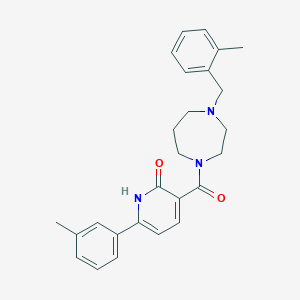 molecular formula C26H29N3O2 B7551931 6-(3-methylphenyl)-3-[4-[(2-methylphenyl)methyl]-1,4-diazepane-1-carbonyl]-1H-pyridin-2-one 