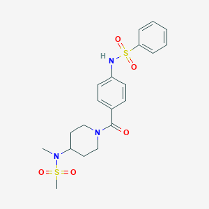 molecular formula C20H25N3O5S2 B7551943 N-[4-[4-[methyl(methylsulfonyl)amino]piperidine-1-carbonyl]phenyl]benzenesulfonamide 