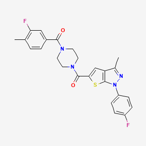 molecular formula C25H22F2N4O2S B7551978 (3-Fluoro-4-methylphenyl)-[4-[1-(4-fluorophenyl)-3-methylthieno[2,3-c]pyrazole-5-carbonyl]piperazin-1-yl]methanone 