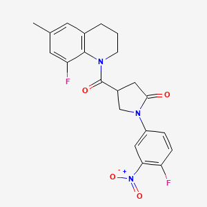 molecular formula C21H19F2N3O4 B7551992 4-(8-fluoro-6-methyl-3,4-dihydro-2H-quinoline-1-carbonyl)-1-(4-fluoro-3-nitrophenyl)pyrrolidin-2-one 