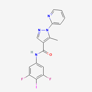 molecular formula C16H11F2IN4O B7552012 N-(3,5-difluoro-4-iodophenyl)-5-methyl-1-pyridin-2-ylpyrazole-4-carboxamide 