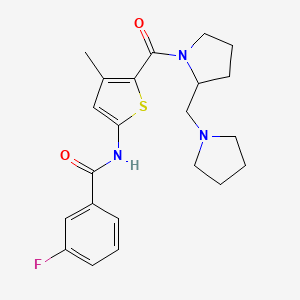 molecular formula C22H26FN3O2S B7552119 3-fluoro-N-[4-methyl-5-[2-(pyrrolidin-1-ylmethyl)pyrrolidine-1-carbonyl]thiophen-2-yl]benzamide 