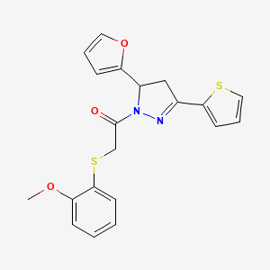 molecular formula C20H18N2O3S2 B7552126 1-[3-(Furan-2-yl)-5-thiophen-2-yl-3,4-dihydropyrazol-2-yl]-2-(2-methoxyphenyl)sulfanylethanone 