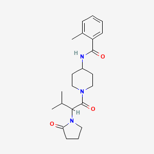 molecular formula C22H31N3O3 B7552130 2-methyl-N-[1-[3-methyl-2-(2-oxopyrrolidin-1-yl)butanoyl]piperidin-4-yl]benzamide 