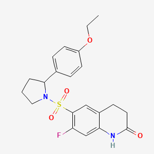 molecular formula C21H23FN2O4S B7552141 6-[2-(4-ethoxyphenyl)pyrrolidin-1-yl]sulfonyl-7-fluoro-3,4-dihydro-1H-quinolin-2-one 