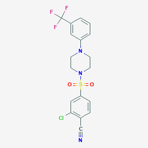 molecular formula C18H15ClF3N3O2S B7552157 2-Chloro-4-[4-[3-(trifluoromethyl)phenyl]piperazin-1-yl]sulfonylbenzonitrile 