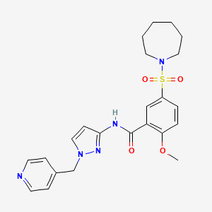 molecular formula C23H27N5O4S B7552171 5-(azepan-1-ylsulfonyl)-2-methoxy-N-[1-(pyridin-4-ylmethyl)pyrazol-3-yl]benzamide 