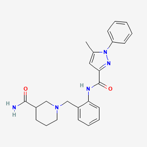 molecular formula C24H27N5O2 B7552193 1-[[2-[(5-Methyl-1-phenylpyrazole-3-carbonyl)amino]phenyl]methyl]piperidine-3-carboxamide 