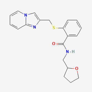 molecular formula C20H21N3O2S B7552243 2-(imidazo[1,2-a]pyridin-2-ylmethylsulfanyl)-N-(oxolan-2-ylmethyl)benzamide 