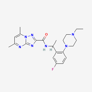 molecular formula C22H28FN7O B7552260 N-[1-[2-(4-ethylpiperazin-1-yl)-5-fluorophenyl]ethyl]-5,7-dimethyl-[1,2,4]triazolo[1,5-a]pyrimidine-2-carboxamide 