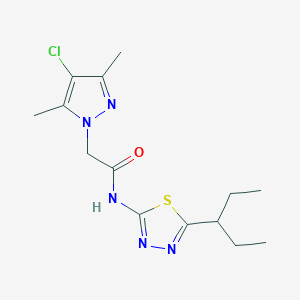 molecular formula C14H20ClN5OS B7552264 2-(4-chloro-3,5-dimethylpyrazol-1-yl)-N-(5-pentan-3-yl-1,3,4-thiadiazol-2-yl)acetamide 