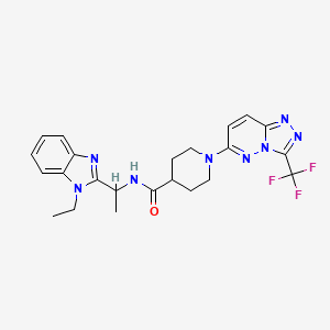 molecular formula C23H25F3N8O B7552286 N-[1-(1-ethylbenzimidazol-2-yl)ethyl]-1-[3-(trifluoromethyl)-[1,2,4]triazolo[4,3-b]pyridazin-6-yl]piperidine-4-carboxamide 