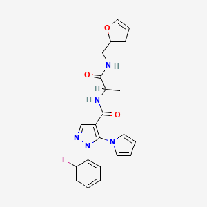 molecular formula C22H20FN5O3 B7552289 1-(2-fluorophenyl)-N-[1-(furan-2-ylmethylamino)-1-oxopropan-2-yl]-5-pyrrol-1-ylpyrazole-4-carboxamide 