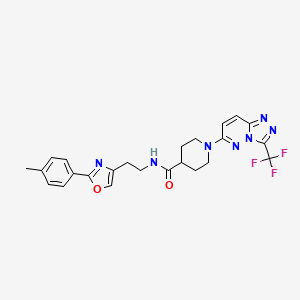 molecular formula C24H24F3N7O2 B7552296 N-[2-[2-(4-methylphenyl)-1,3-oxazol-4-yl]ethyl]-1-[3-(trifluoromethyl)-[1,2,4]triazolo[4,3-b]pyridazin-6-yl]piperidine-4-carboxamide 