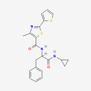 molecular formula C21H21N3O2S2 B7552308 N-[1-(cyclopropylamino)-1-oxo-3-phenylpropan-2-yl]-4-methyl-2-thiophen-2-yl-1,3-thiazole-5-carboxamide 