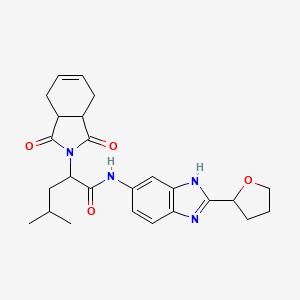 2-(1,3-dioxo-3a,4,7,7a-tetrahydroisoindol-2-yl)-4-methyl-N-[2-(oxolan-2-yl)-3H-benzimidazol-5-yl]pentanamide