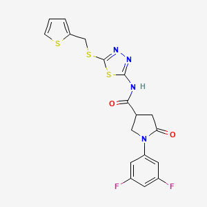 molecular formula C18H14F2N4O2S3 B7552355 1-(3,5-difluorophenyl)-5-oxo-N-[5-(thiophen-2-ylmethylsulfanyl)-1,3,4-thiadiazol-2-yl]pyrrolidine-3-carboxamide 