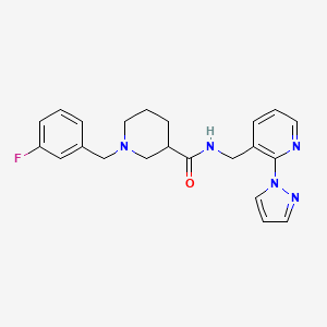 molecular formula C22H24FN5O B7552382 1-[(3-fluorophenyl)methyl]-N-[(2-pyrazol-1-ylpyridin-3-yl)methyl]piperidine-3-carboxamide 
