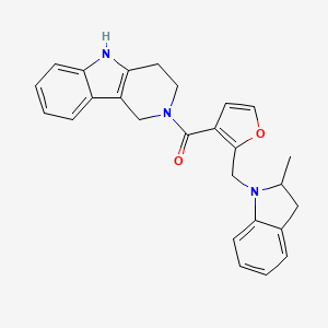 molecular formula C26H25N3O2 B7552391 [2-[(2-Methyl-2,3-dihydroindol-1-yl)methyl]furan-3-yl]-(1,3,4,5-tetrahydropyrido[4,3-b]indol-2-yl)methanone 