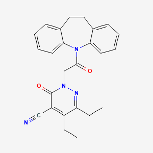 molecular formula C25H24N4O2 B7552398 2-[2-(5,6-Dihydrobenzo[b][1]benzazepin-11-yl)-2-oxoethyl]-5,6-diethyl-3-oxopyridazine-4-carbonitrile 