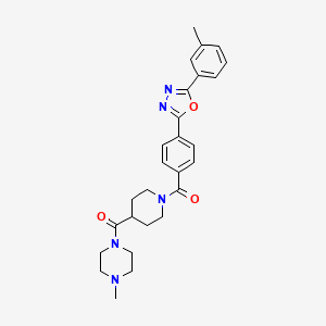 molecular formula C27H31N5O3 B7552405 [1-[4-[5-(3-Methylphenyl)-1,3,4-oxadiazol-2-yl]benzoyl]piperidin-4-yl]-(4-methylpiperazin-1-yl)methanone 