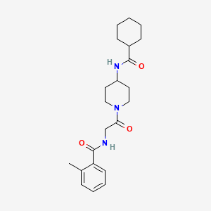 molecular formula C22H31N3O3 B7552421 N-[2-[4-(cyclohexanecarbonylamino)piperidin-1-yl]-2-oxoethyl]-2-methylbenzamide 