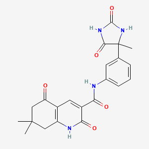 molecular formula C22H22N4O5 B7552426 7,7-dimethyl-N-[3-(4-methyl-2,5-dioxoimidazolidin-4-yl)phenyl]-2,5-dioxo-6,8-dihydro-1H-quinoline-3-carboxamide 