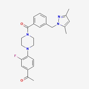 molecular formula C25H27FN4O2 B7552460 1-[4-[4-[3-[(3,5-Dimethylpyrazol-1-yl)methyl]benzoyl]piperazin-1-yl]-3-fluorophenyl]ethanone 