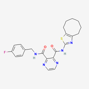 molecular formula C22H22FN5O2S B7552475 2-N-[(4-fluorophenyl)methyl]-3-N-(4,5,6,7,8,9-hexahydrocycloocta[d][1,3]thiazol-2-yl)pyrazine-2,3-dicarboxamide 