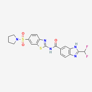 molecular formula C20H17F2N5O3S2 B7552551 2-(difluoromethyl)-N-(6-pyrrolidin-1-ylsulfonyl-1,3-benzothiazol-2-yl)-3H-benzimidazole-5-carboxamide 