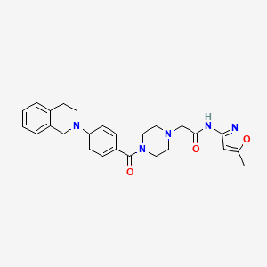 molecular formula C26H29N5O3 B7552558 2-[4-[4-(3,4-dihydro-1H-isoquinolin-2-yl)benzoyl]piperazin-1-yl]-N-(5-methyl-1,2-oxazol-3-yl)acetamide 
