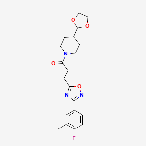molecular formula C20H24FN3O4 B7552667 1-[4-(1,3-Dioxolan-2-yl)piperidin-1-yl]-3-[3-(4-fluoro-3-methylphenyl)-1,2,4-oxadiazol-5-yl]propan-1-one 