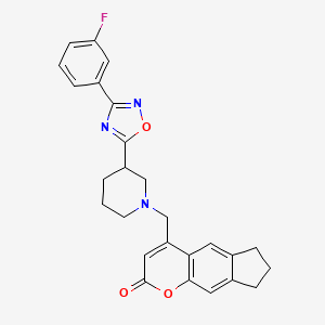 molecular formula C26H24FN3O3 B7552672 4-[[3-[3-(3-fluorophenyl)-1,2,4-oxadiazol-5-yl]piperidin-1-yl]methyl]-7,8-dihydro-6H-cyclopenta[g]chromen-2-one 