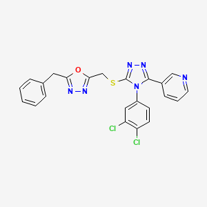 molecular formula C23H16Cl2N6OS B7552705 2-Benzyl-5-[[4-(3,4-dichlorophenyl)-5-pyridin-3-yl-1,2,4-triazol-3-yl]sulfanylmethyl]-1,3,4-oxadiazole 