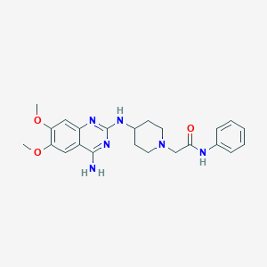 molecular formula C23H28N6O3 B7552726 2-[4-[(4-amino-6,7-dimethoxyquinazolin-2-yl)amino]piperidin-1-yl]-N-phenylacetamide 