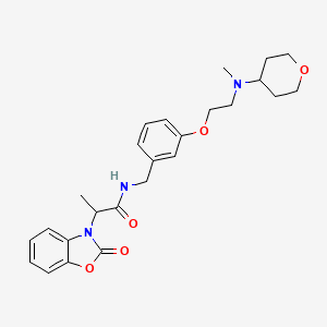 molecular formula C25H31N3O5 B7552731 N-[[3-[2-[methyl(oxan-4-yl)amino]ethoxy]phenyl]methyl]-2-(2-oxo-1,3-benzoxazol-3-yl)propanamide 