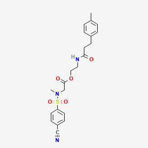 molecular formula C22H25N3O5S B7552742 2-[3-(4-Methylphenyl)propanoylamino]ethyl 2-[(4-cyanophenyl)sulfonyl-methylamino]acetate 