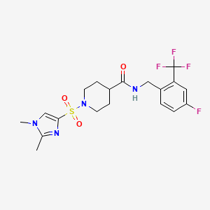 molecular formula C19H22F4N4O3S B7552759 1-(1,2-dimethylimidazol-4-yl)sulfonyl-N-[[4-fluoro-2-(trifluoromethyl)phenyl]methyl]piperidine-4-carboxamide 