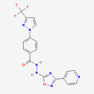 molecular formula C18H12F3N7O2 B7552772 N'-(3-pyridin-4-yl-1,2,4-oxadiazol-5-yl)-4-[3-(trifluoromethyl)pyrazol-1-yl]benzohydrazide 