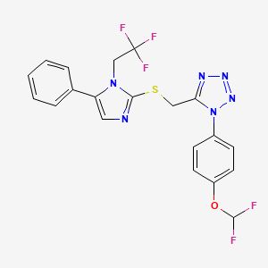 molecular formula C20H15F5N6OS B7552792 1-[4-(Difluoromethoxy)phenyl]-5-[[5-phenyl-1-(2,2,2-trifluoroethyl)imidazol-2-yl]sulfanylmethyl]tetrazole 