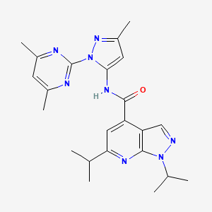 molecular formula C23H28N8O B7552806 N-[2-(4,6-dimethylpyrimidin-2-yl)-5-methylpyrazol-3-yl]-1,6-di(propan-2-yl)pyrazolo[3,4-b]pyridine-4-carboxamide 