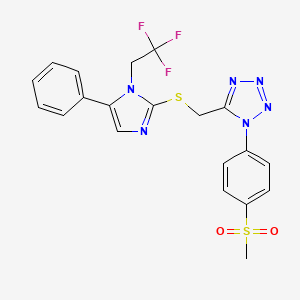 molecular formula C20H17F3N6O2S2 B7552807 1-(4-Methylsulfonylphenyl)-5-[[5-phenyl-1-(2,2,2-trifluoroethyl)imidazol-2-yl]sulfanylmethyl]tetrazole 