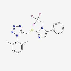 molecular formula C21H19F3N6S B7552821 1-(2,6-Dimethylphenyl)-5-[[5-phenyl-1-(2,2,2-trifluoroethyl)imidazol-2-yl]sulfanylmethyl]tetrazole 