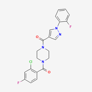 (2-Chloro-4-fluorophenyl)-[4-[1-(2-fluorophenyl)pyrazole-4-carbonyl]piperazin-1-yl]methanone