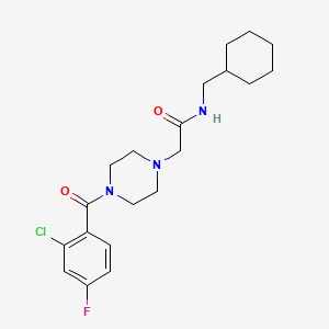 molecular formula C20H27ClFN3O2 B7552831 2-[4-(2-chloro-4-fluorobenzoyl)piperazin-1-yl]-N-(cyclohexylmethyl)acetamide 