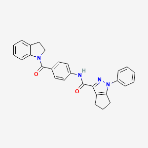 molecular formula C28H24N4O2 B7552859 N-[4-(2,3-dihydroindole-1-carbonyl)phenyl]-1-phenyl-5,6-dihydro-4H-cyclopenta[c]pyrazole-3-carboxamide 